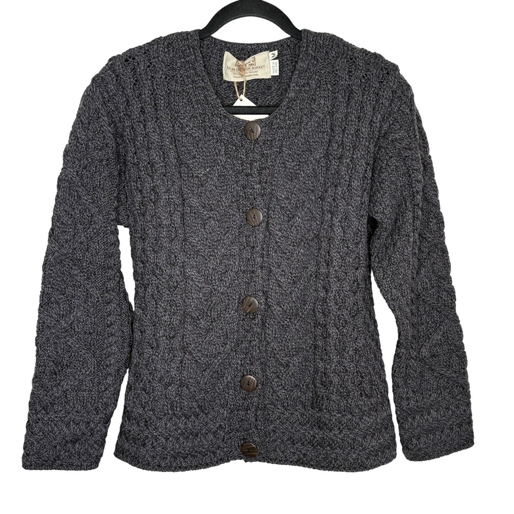 Aran Sweater Market Wool Cardigan M Chunky Cable Knit Fisherman Heritage NEW